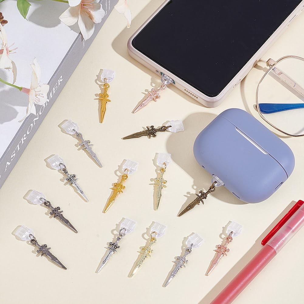 14Pcs 7 Colors Sword C-Type Port Dust Plug Charm Port Cover Cap Charging Ports Dusts Covers USB Type C Dusts Plugs Cover 42mm for Cellphone Tablet Earphone Charging Ports image 4