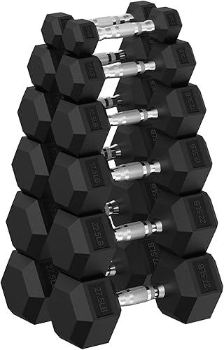 Miniatura 10 de Hex Dumbbell 45-480 lb Set, Rubber Encased Exercise & Fitness Dumbbells for Home Gym, Hand Weights for Strength Training