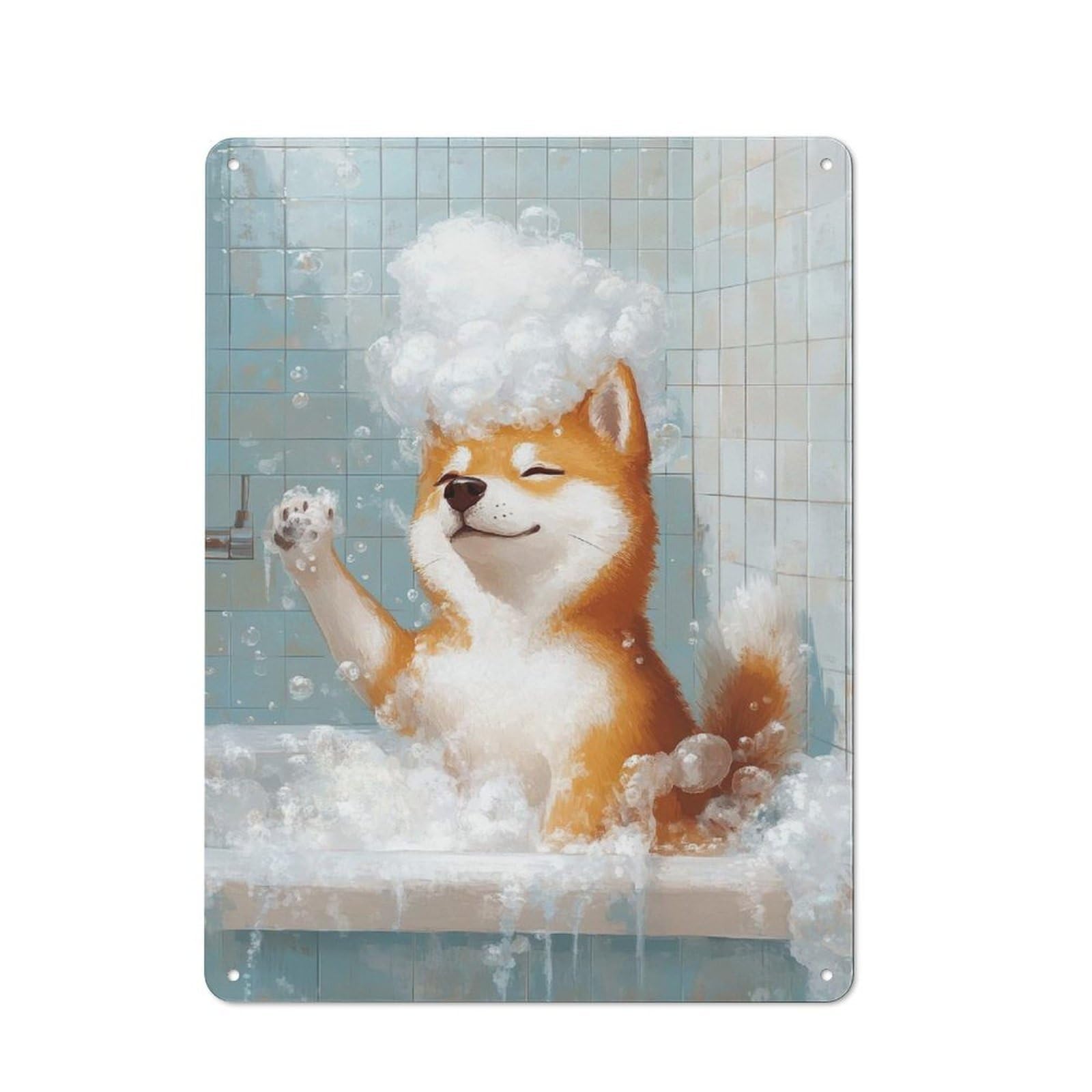Junmoney Style-24 Metal Wall Sign 40X30cm Featuring Shiba Inu Bath Time For Café Or Home Bar, For Collectors Decorating Cafés And Home Bars