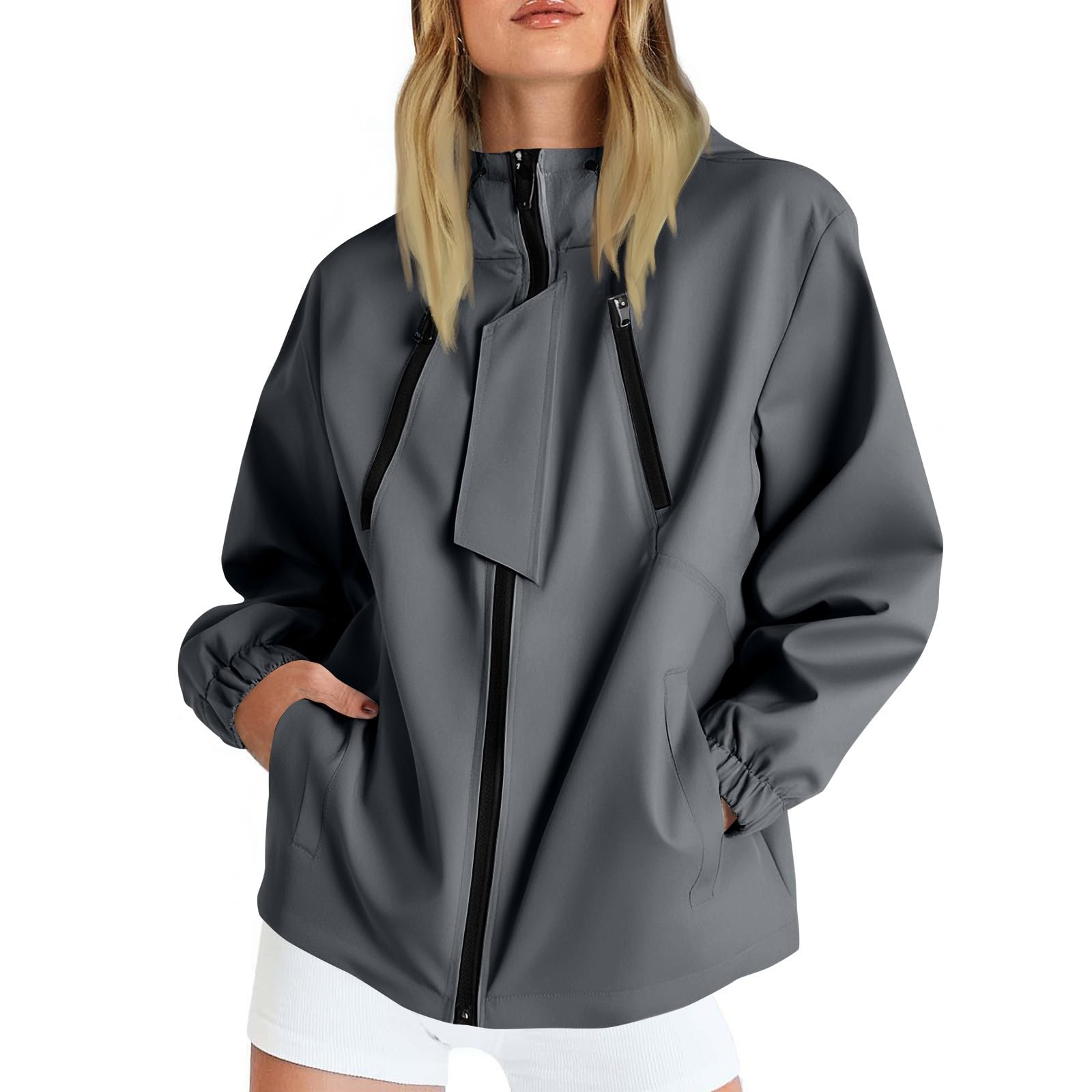 Generisch Regenjacke Damen Wasserdicht Wanderjacke Reißverschlußtaschen