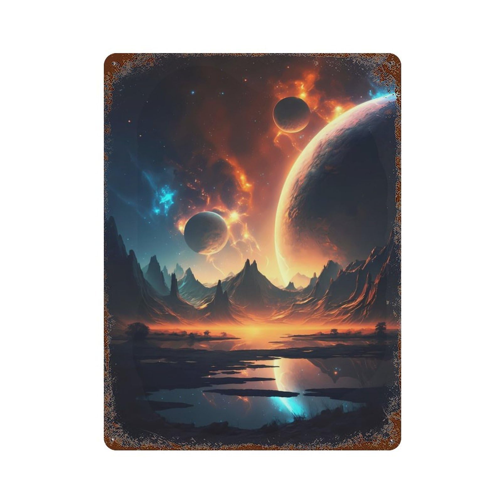 Cosmic Horizon Landscape Aged Metal Wall Plaque 15.7"x11.8", Decorative Metal Wall Art for Garage, Pub Or Kitchen