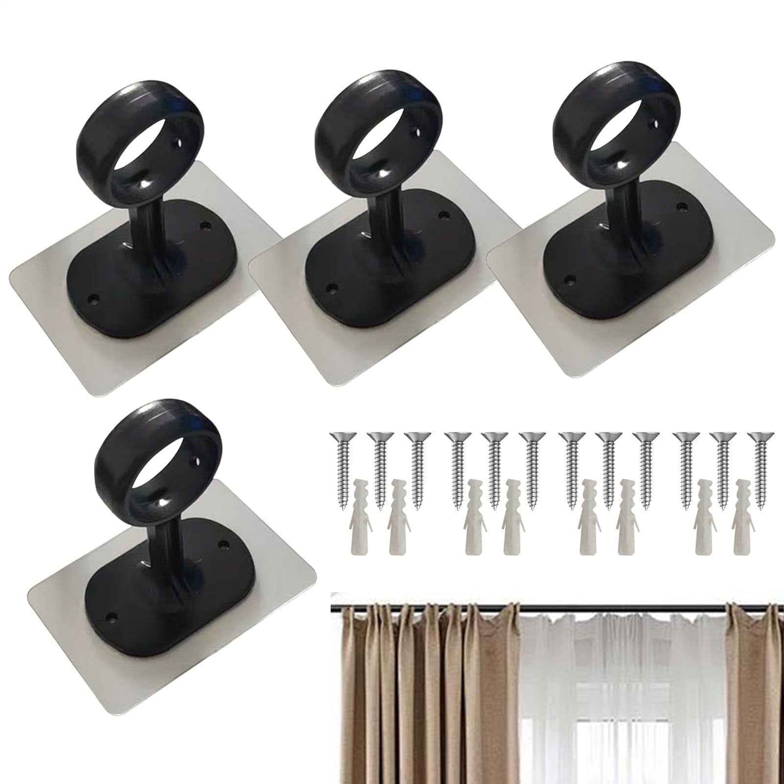 Soporte De Techo Para Barra Para Cortinas | Soporte De Montaje En Techo Para Barras Cortinas Resistente,4 Piezas Adhesivos Sin Taladro 25–32 mm Adecuado Para Baño Alquiler Hogar Apartamento Re