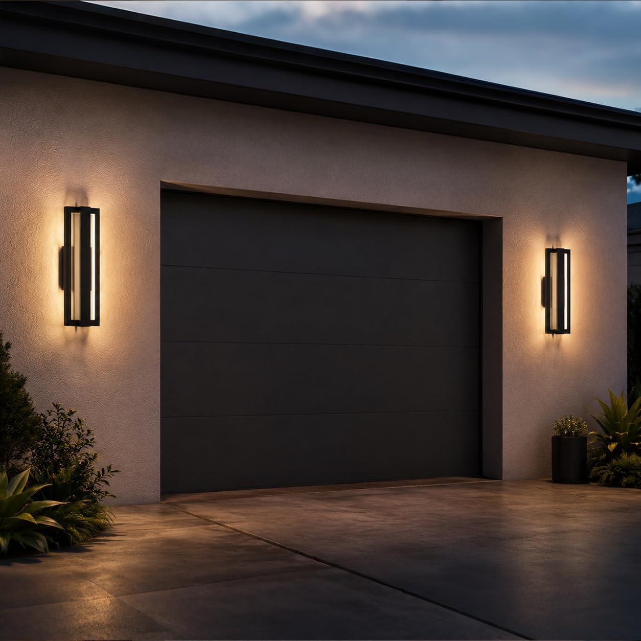 15 Inch Aluminum Modern Outdoor Wall Lights Sconce, 2800K LED Exterior Lighting Fixtures with Rectangle Linear Frame, Waterproof Black Outside Wall Mount Lights for House Patio Garage Porch