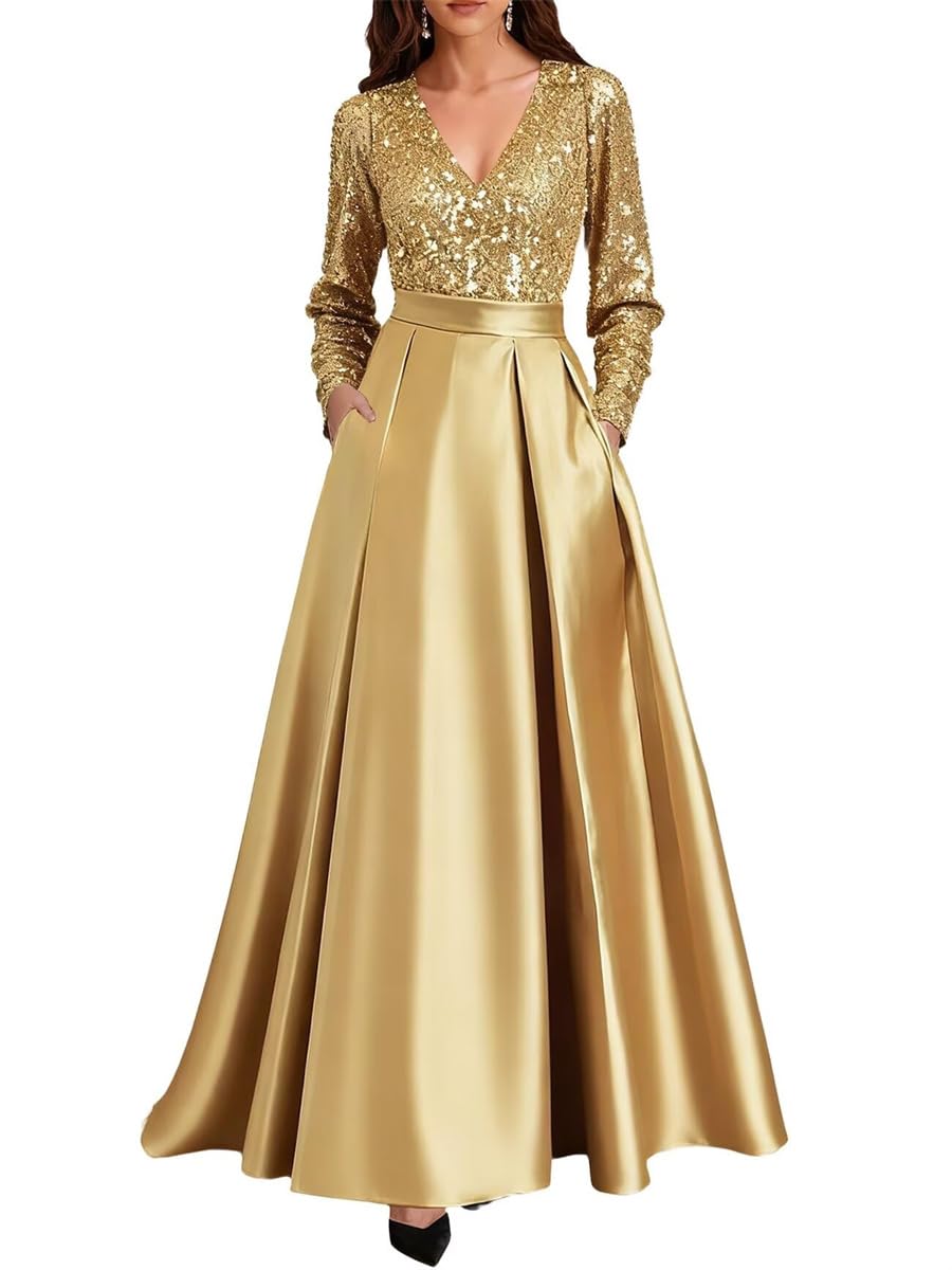 Robe de mère de la mariée à manches longues et paillettes