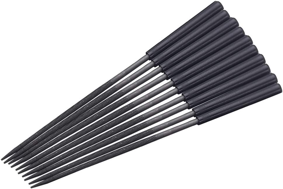 Utoolmart Carbon Steel Needle File, 10-Pieces Mini Steel Needle File Set, 3mm x 140mm Round Files Tools with Plastic Handle, for Metal Glass Stone with Fine Sanding