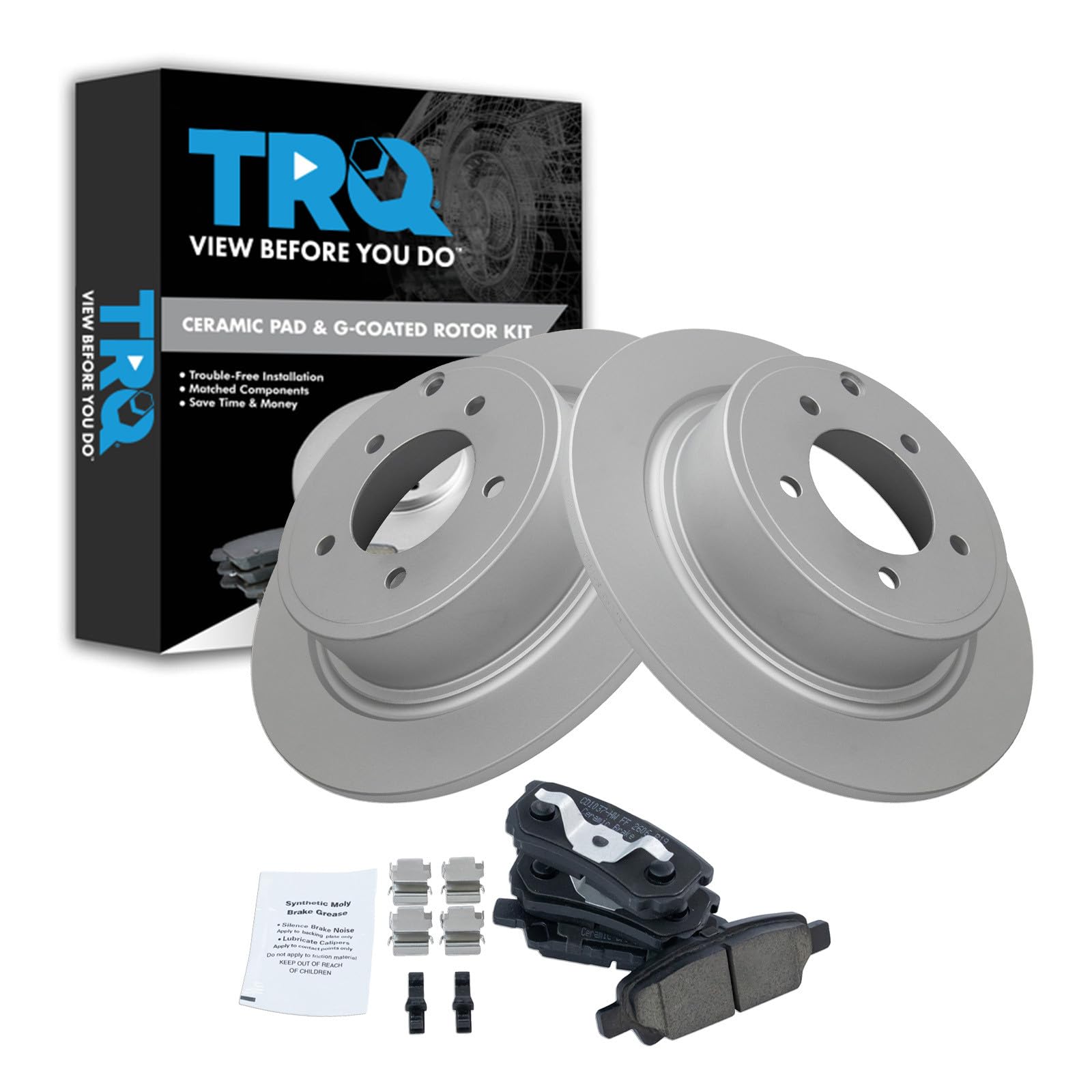 TRQ Rear Brake Pad and Rotor Set Ceramic Coated Rotors Compatible with 2017 Jeep Compass Patriot 2014-2016 Mitsubishi Lancer 2013 Chrysler 200
