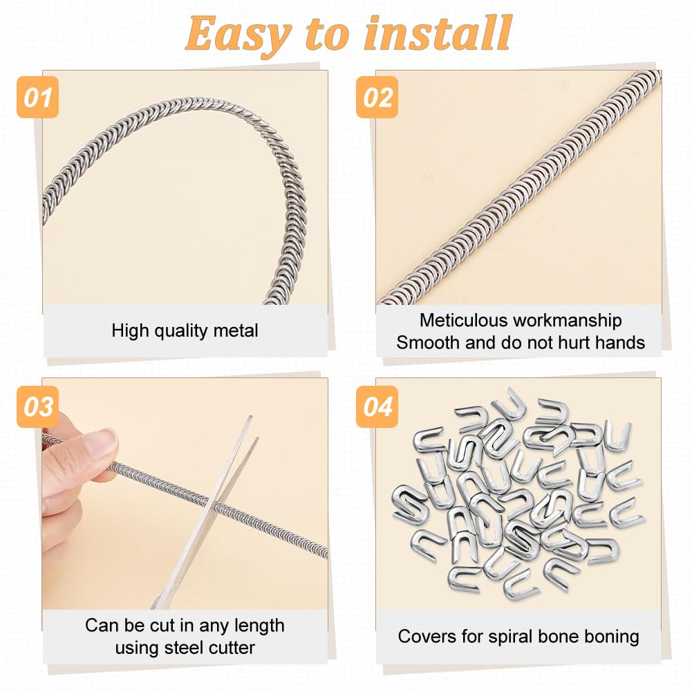 PH PandaHall 11 Iarde Spirale in Acciaio Inossidabile Corsetto Stecche Sostegni Stecche Flessibili per La Creazione di Abiti Fai Da Te Artigianato con 40 Punte di Steccatura 4.5mm di Larghezza