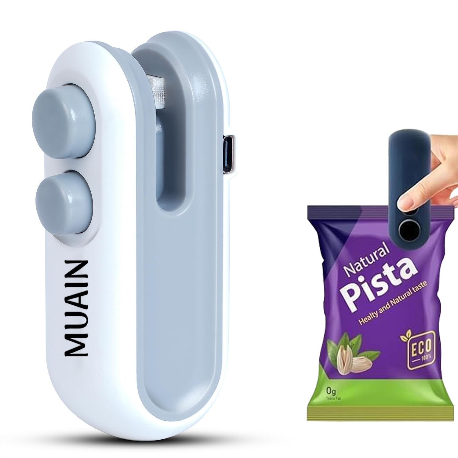MUAIN Portable Mini Sealing Machine, Handheld 2-in-1 Heat Sealer and Cutter, Rechargeable Battery, Food Storage Bag Sealer for Snacks, Chips, Fresh Storage, Plastic Bags - No Preheating Needed - WHITE-image-26