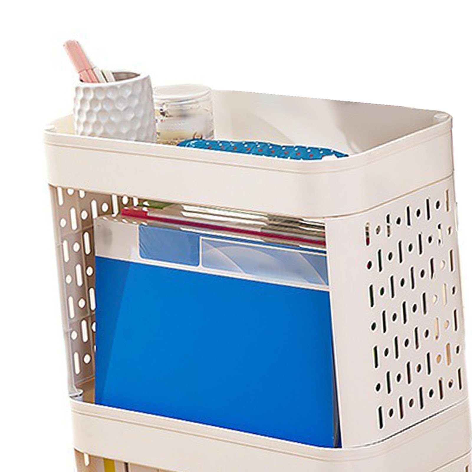 Scaffale per libri mobile in plastica con ruote, carrello portaoggetti sottile con rotelle a 2/3/4 livelli Carrello per libreria mobile per stoccaggio, aula, cucina, 3 livelli