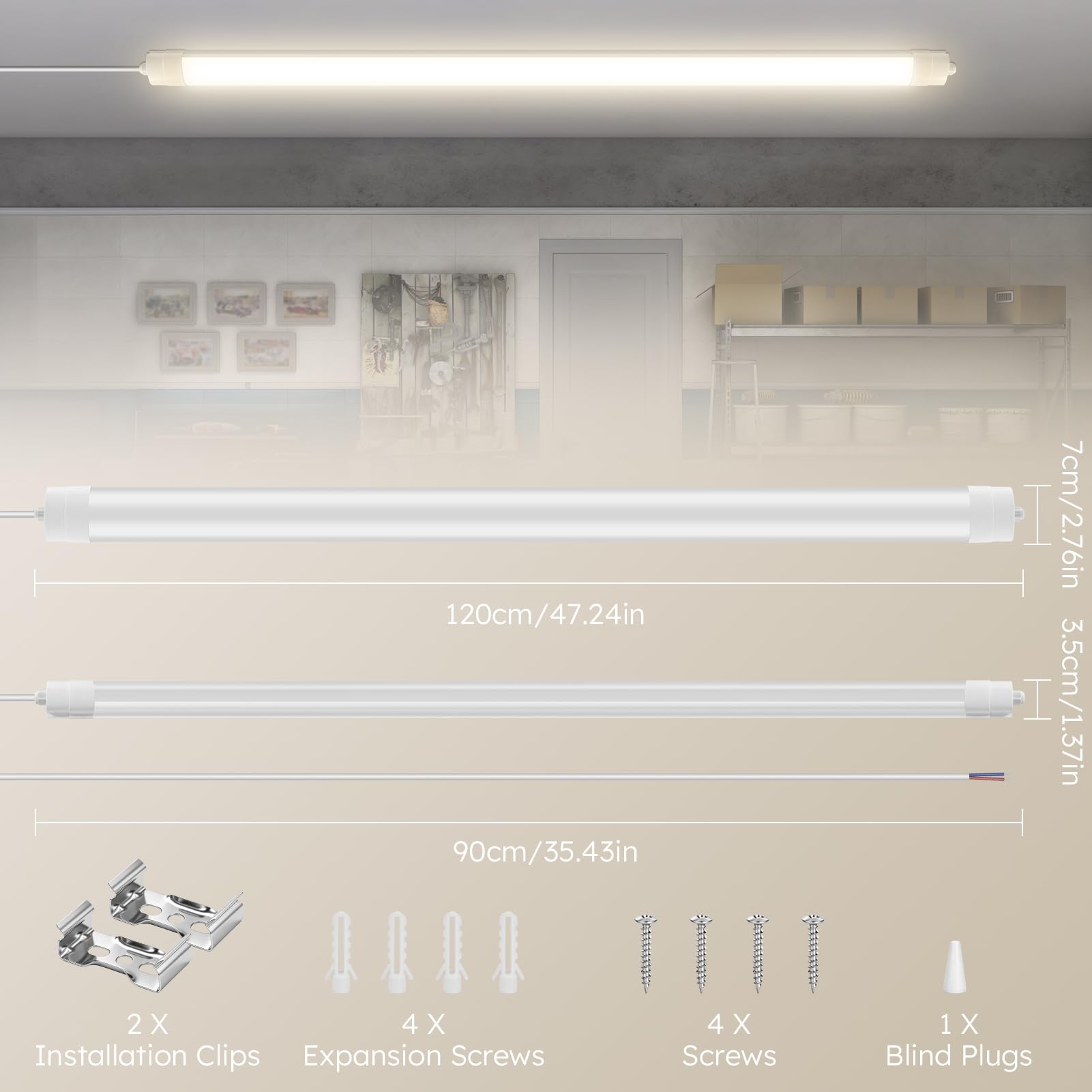 papasbox 2 Stück LED Leuchtstoffröhre 120cm Feuchtraumleuchte Röhre 40W LED Deckenleuchte Lampe | IP65 Wasserdicht 4500K Neutralweiß Leuchtstofflampe für Keller Werkstatt Küche