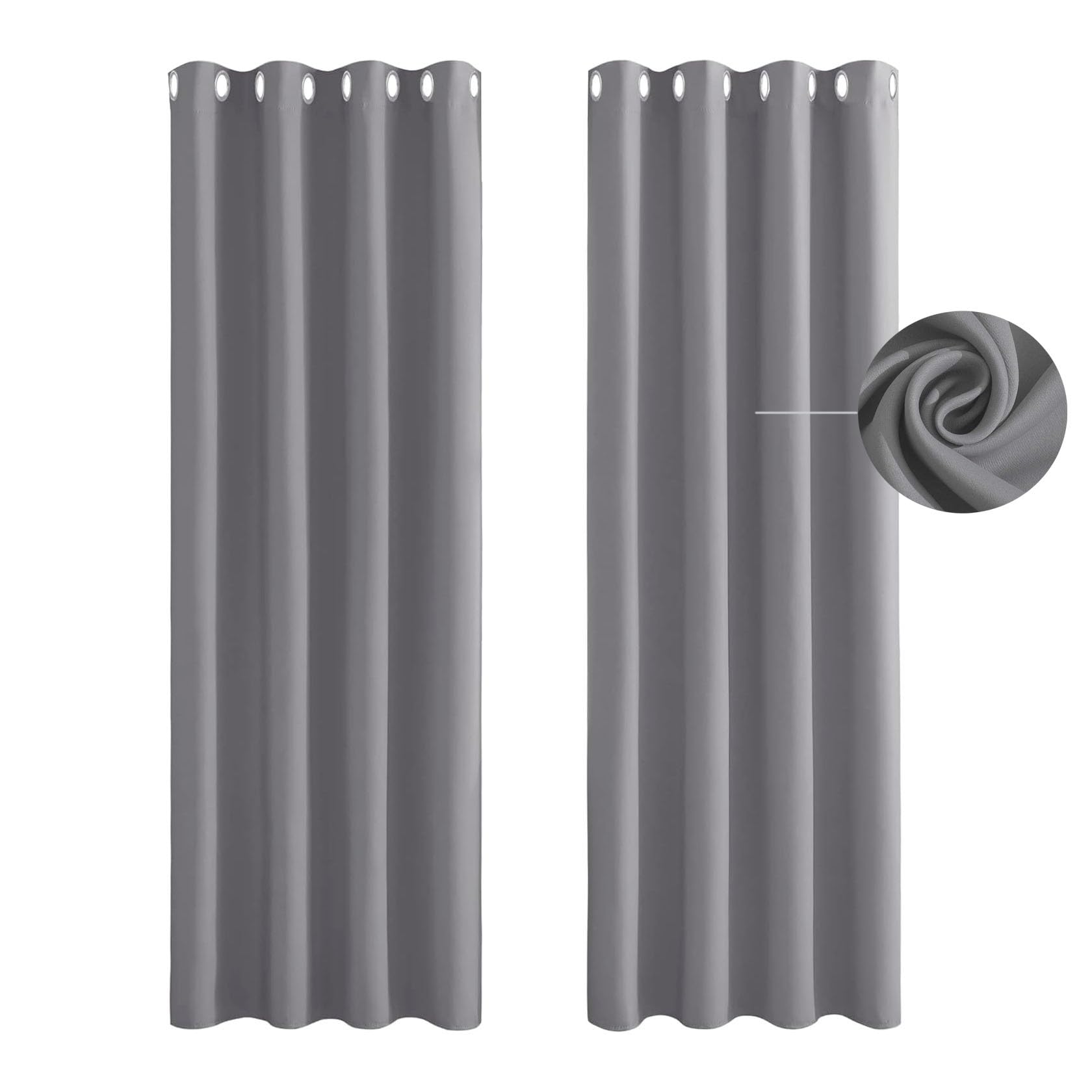 Rideaux Occultants Thermique 170 x 220 cm Thermique Isolant Anti Froid Chaleur Rideaux Salon Occultant Design à Oeillets Rideaux pour Salon et Chambre, Gris Clair