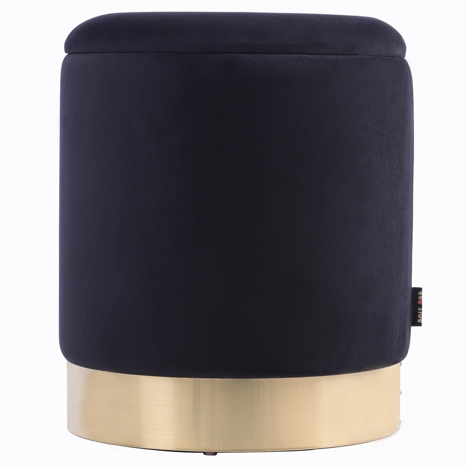 SOFT ASS Round Storage Ottoman Velvet Upholstered Stool Footrest with Gold Metal Base for Living Room Bedroom Entrance Coffee Table (Black, Small)