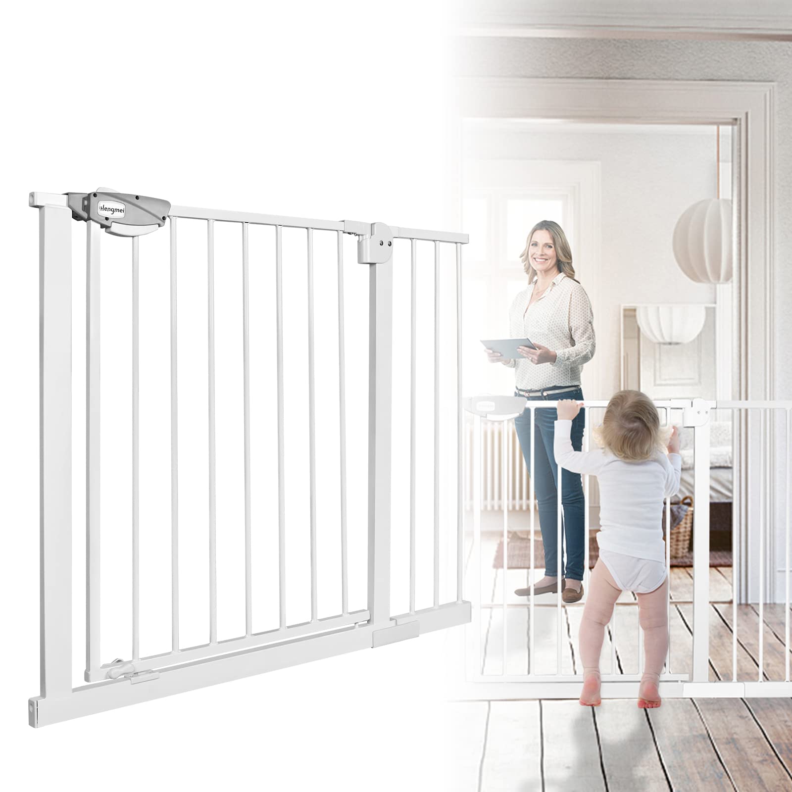 LARS360 Treppenschutzgitter ohne Bohren, Ausziehbares Türschutzgitter Einhändiges Öffnen＆ Auto-Close Treppengitter Metall Treppengitter für Baby und Haustiere, 85-105cm, Weiß