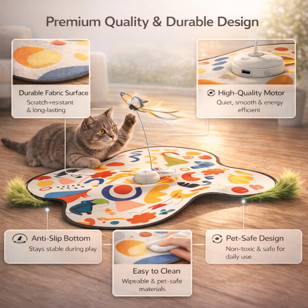 Pet's Var Jouets interactifs pour chats d'intérieur – Jouet pour chat à activation automatique du mouvement avec baguette mobile, son de papillon et de souris, jouet d'exercice rechargeable pour chats