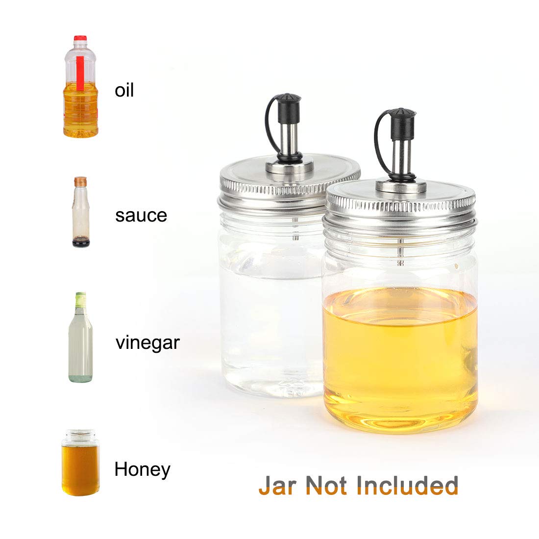 uxcell 2pcs Stainless Steel Regular Mouth Mason Jar Pour Spout Lids with Plastic Caps for Olive Oil Cocktail Dispenser and Salad Dressing Shaker