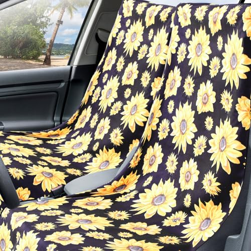 Image of Hahafelt 2 Pack Car Seat Towel Cover with Storage Bag, Sunflower | 63 x 32 in Car Towel Seat Cover Non Slip Waterproof, Gym Workout Swimming Running, Machine Washable Sweat Absorbent Protector