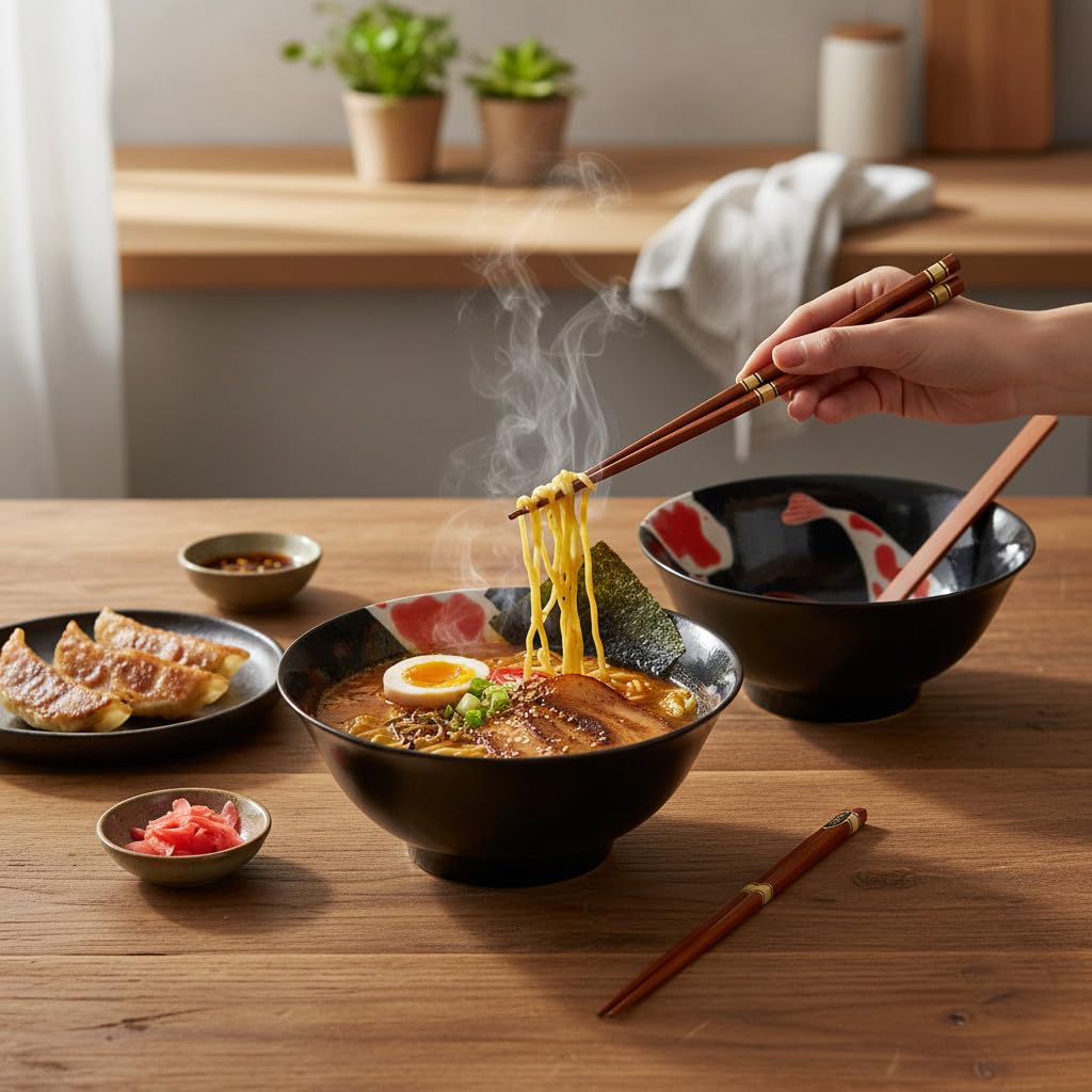 Koi-Bowls-ASIATICA Ramen Bowl Porzellan-Schalen, Versch. Größen, Hochwertige Asiatische Schüssel für Reis, Nudeln, Tapas, Udon, Müsli, Suppen, Made in Japan, Ramen-Geschenkset 6-teilig