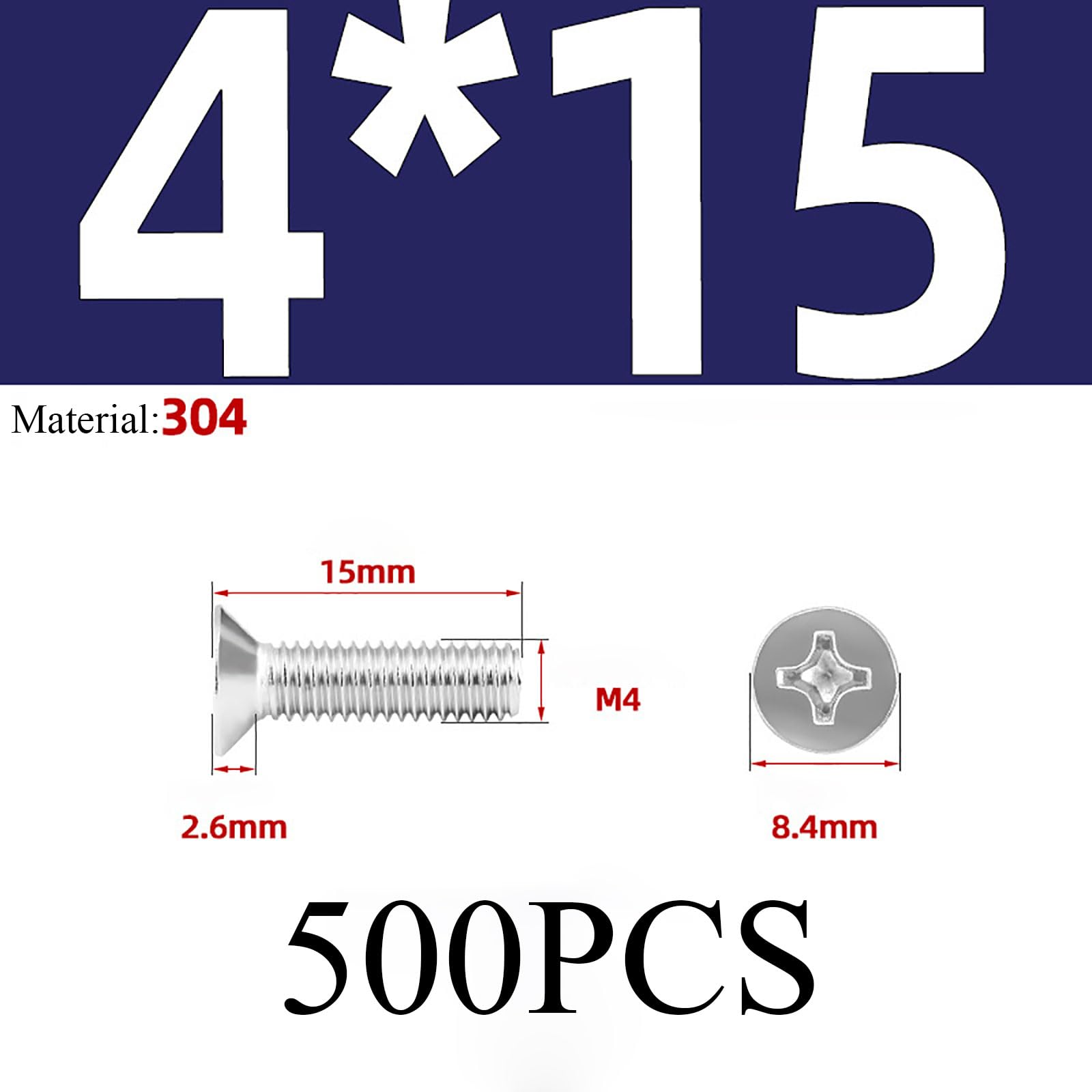 Amazon.com: 500 PCS M4 X 15/16/18/20 Mm Flat Countersunk Head