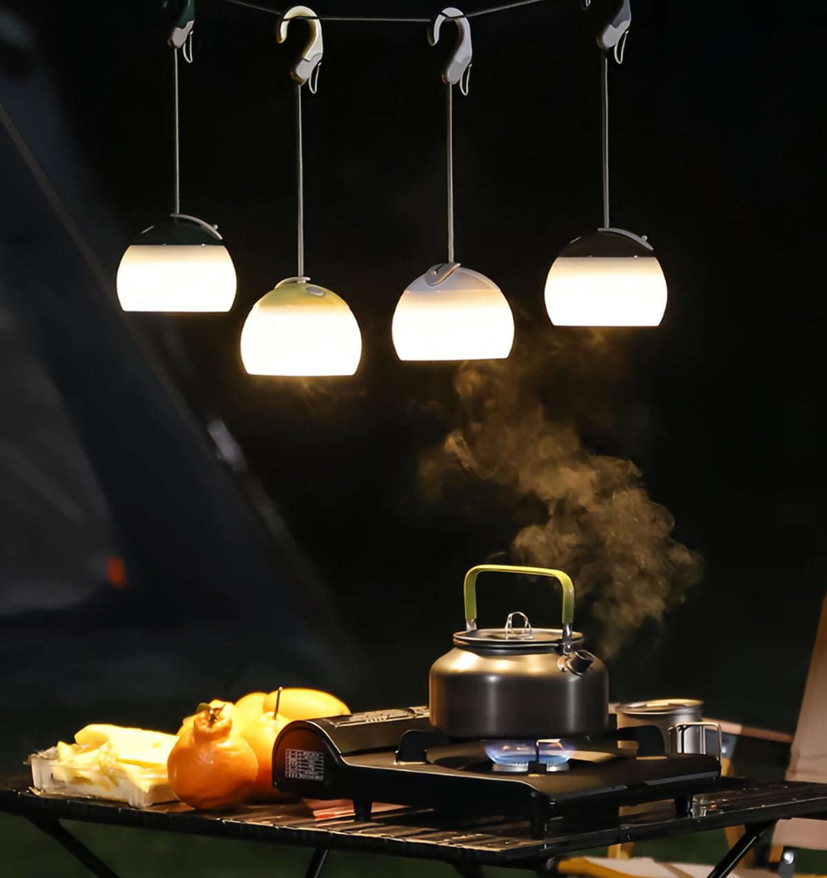 Lampada da campeggio con decorazione atmosferica lanterna rotonda 3 livelli di regolazione della luminosità gancio design lampada da tavolo lunga durata per tenda di emergenza pesca