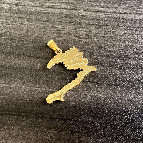 18K Gold Plated Stainless Steel Republic of Haiti Map Pendant Haitian Necklace3