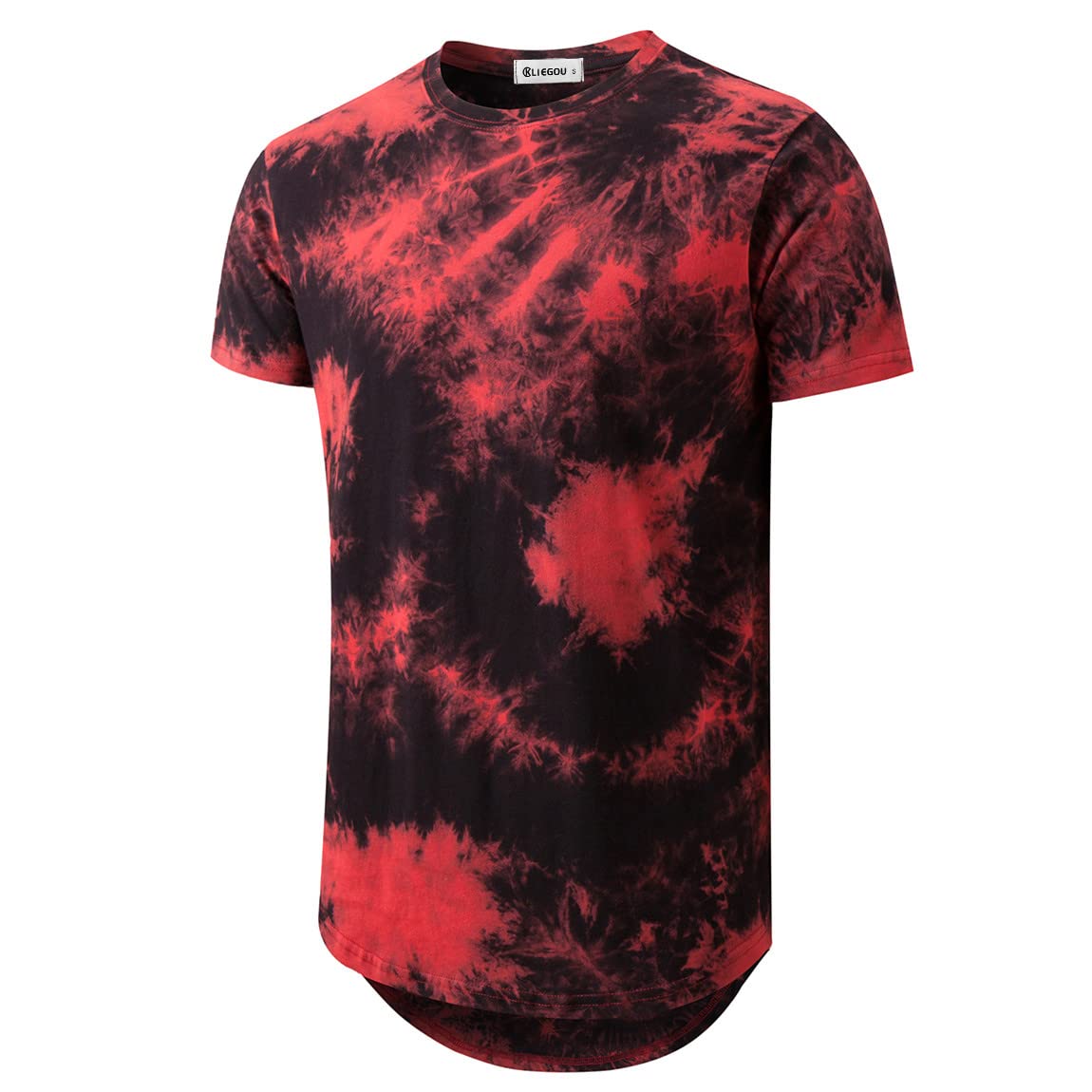 KLIEGOU Mens Hip Hop Tie-Dyed Hipster Curve Hem T Shirt