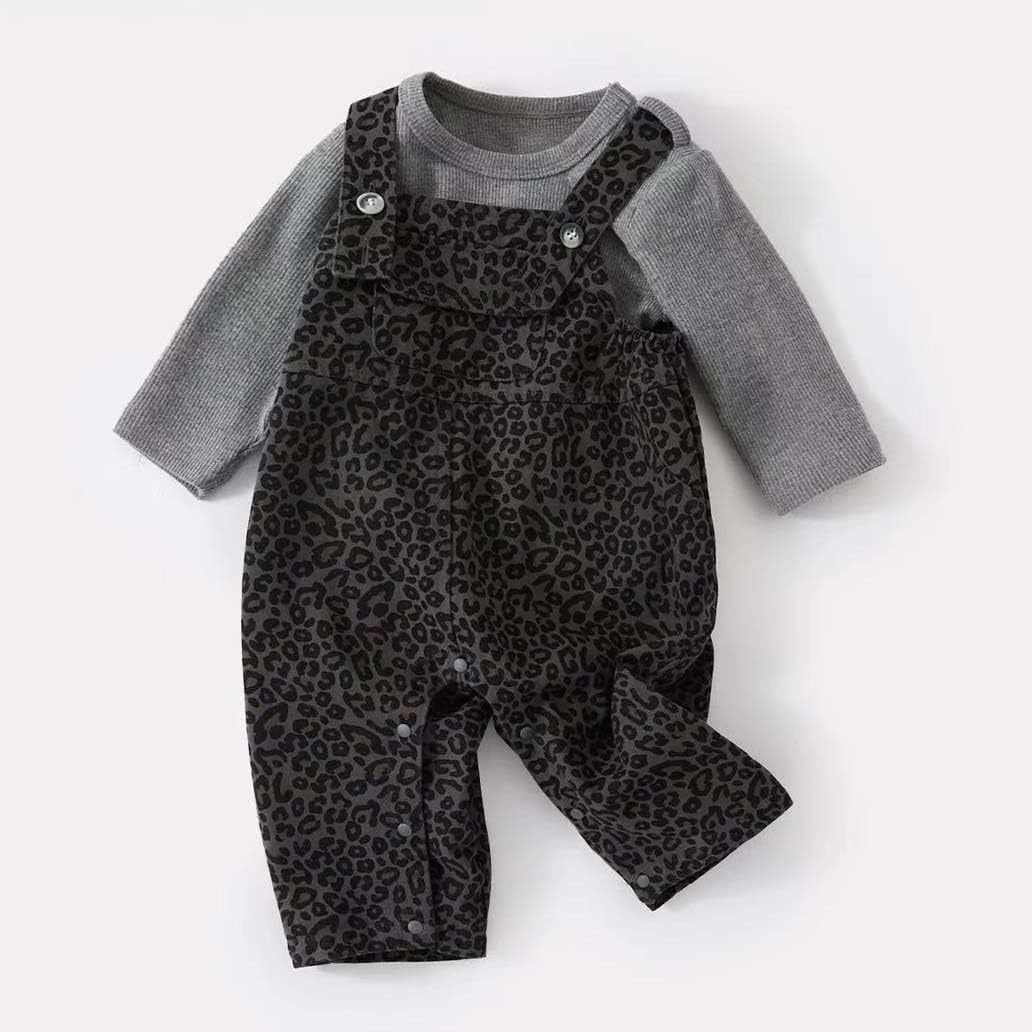 3Months-3Years Newborn Baby Boy Girl Clothes Knitted Long-Sleeve Top & Leopard Overalls Infant 2pcs Outfits