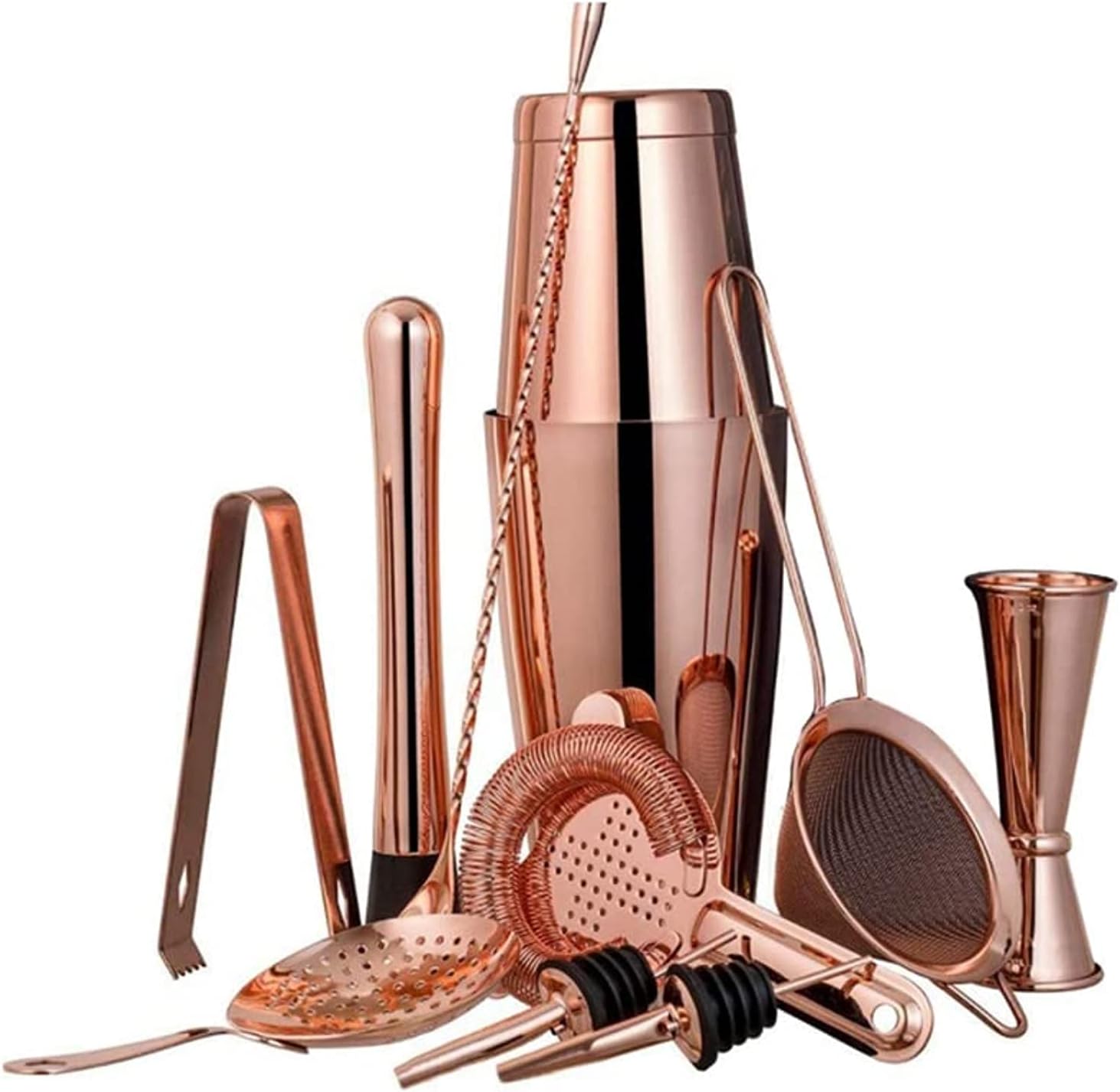 11pcs/set Bartender Kit Cocktail Shaker Set for Bar Home DIY Mixed Drinks Martini Boston Shakers Tools Mixer Drink Bartender -Rose Gold