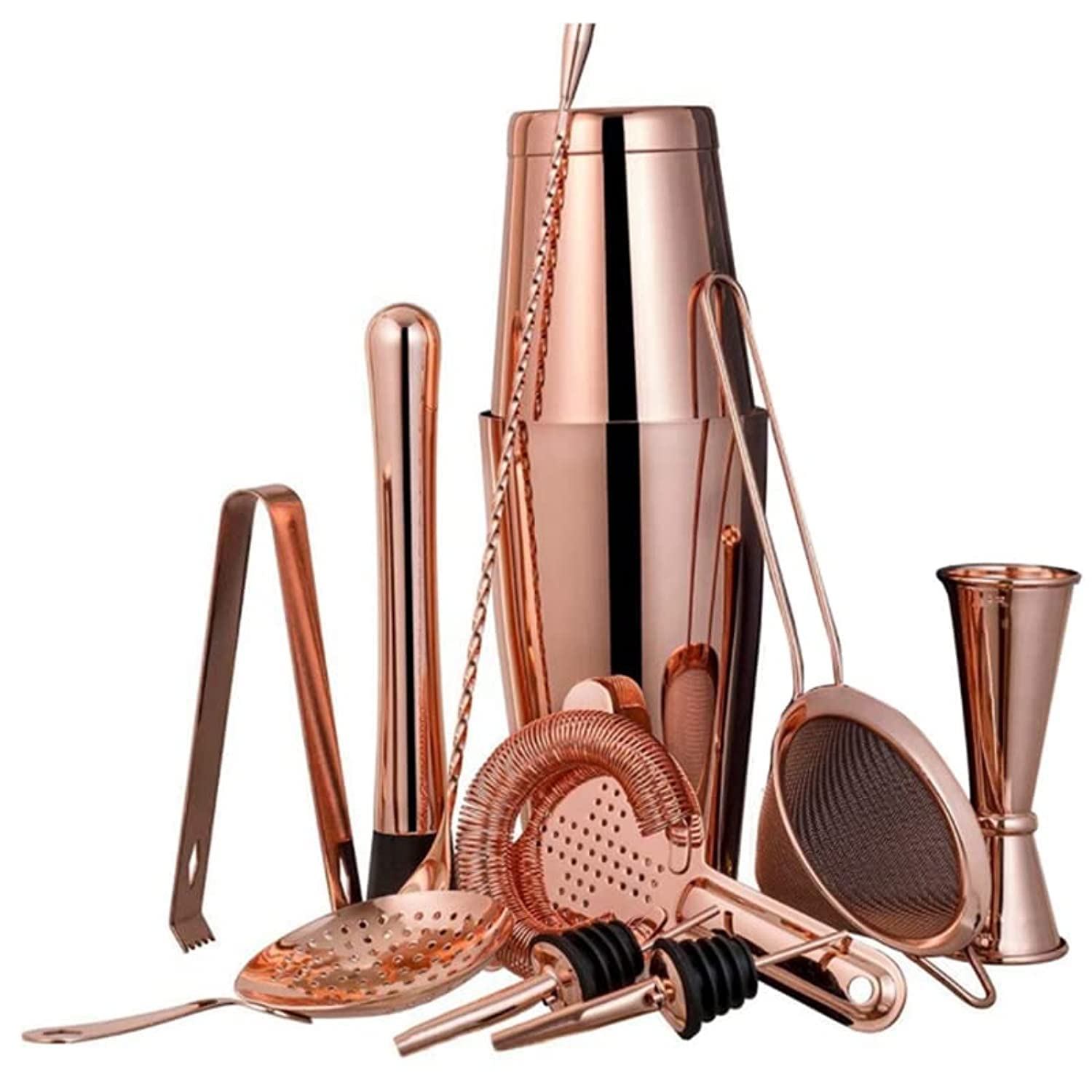 SKEIDO 11pcs/set Bartender Kit Cocktail Shaker Set for Bar Home DIY Mixed Drinks Martini Boston Shakers Tools Mixer Drink Bartender -Rose Gold