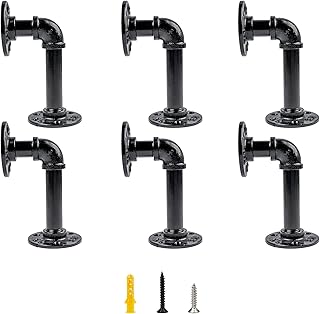 Pipe Shelf Bracket, 6 Pack Industrial Rustic Shelf Brackets, Black Iron Metal Pipe Brackets for Shelving, Vintage Wall Mounted Pipe for DIY Floating Shelves Farmhouse(6, 3x5.5"(8x14cm))
