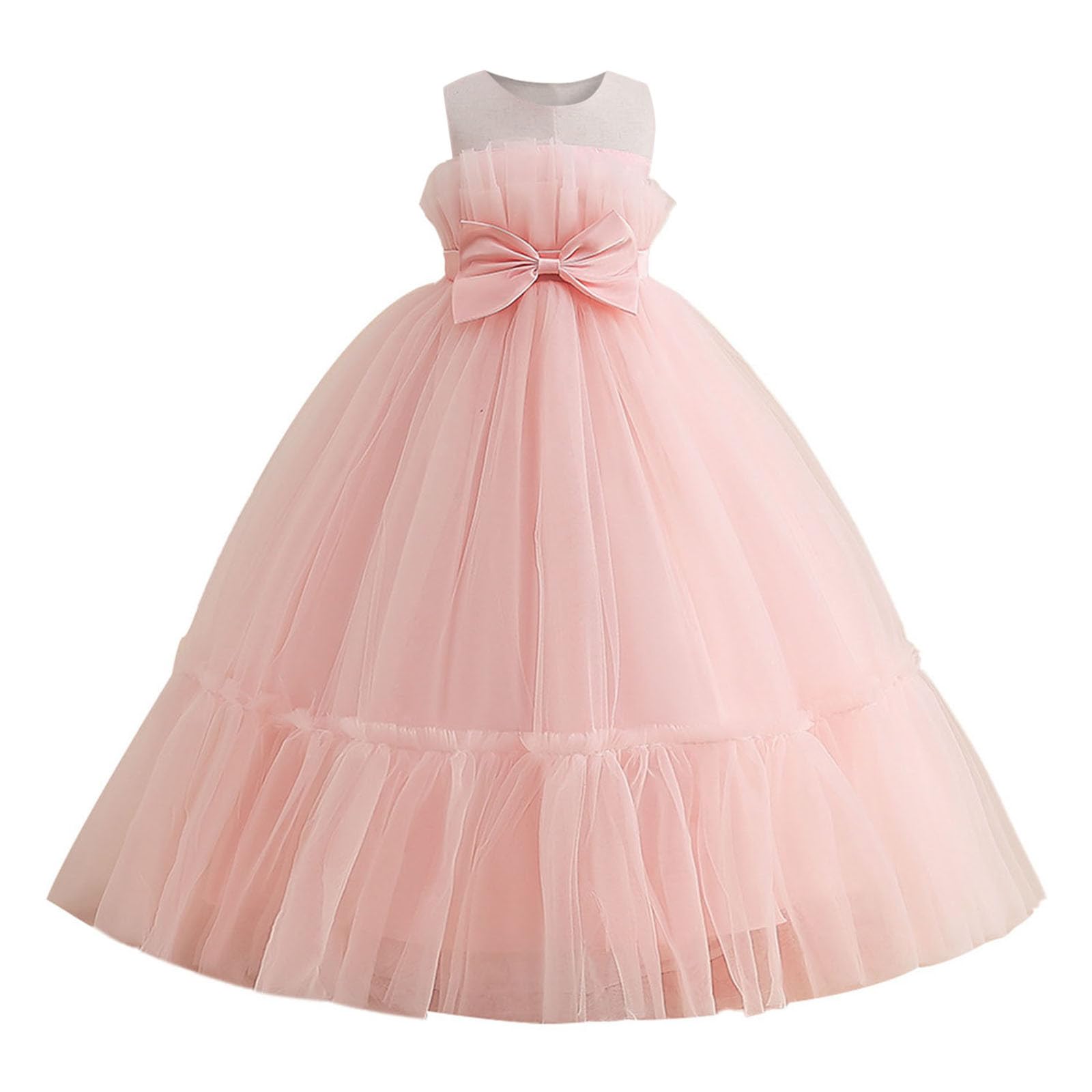 Genérico Vestido de Fiesta para niñas con Lazo y Falda para Desfile de niñas, Elegante Vestido de tutú para actuaciones Infantiles.