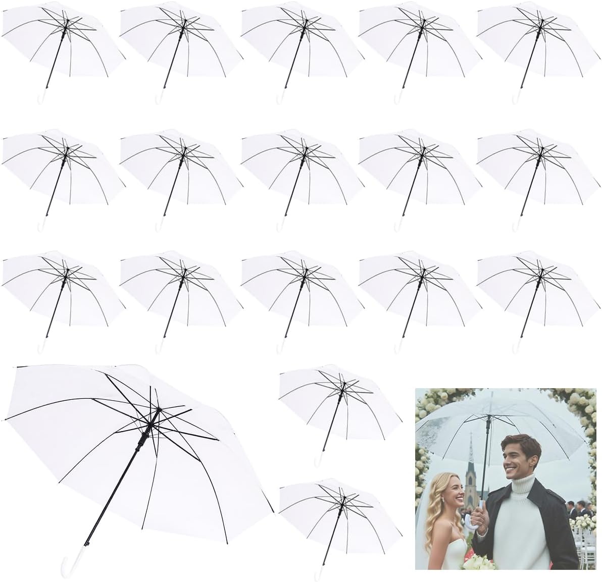 18 PACK Clear Umbrella Wedding,35in Clear Umbrella, Bulk clears bubble umbrellas, Suitable for Wedding Favours, Birthdays,Anniversaries and Other Special Occasions
