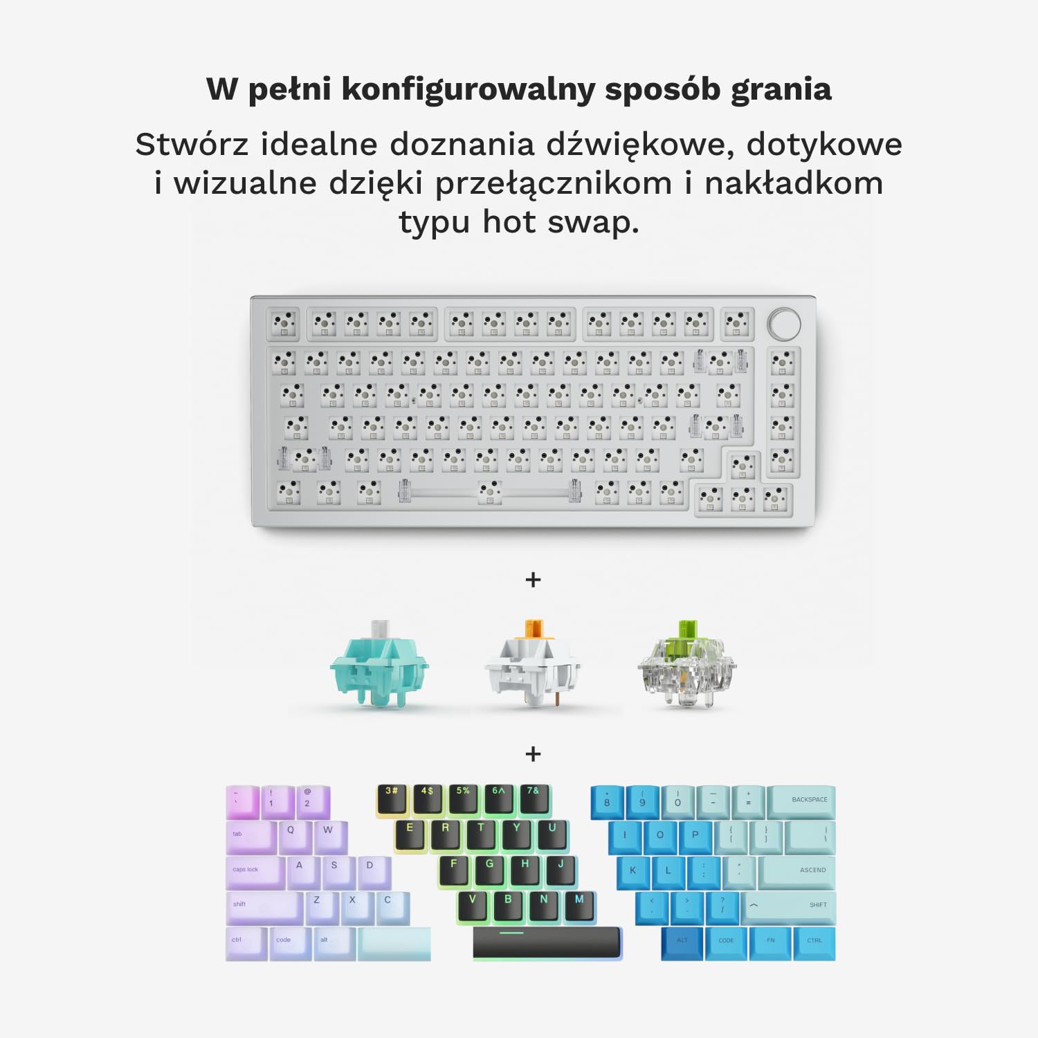 GLORIOUS Gaming GMMK PRO 75% Barebones (tylko obudowa) – modułowa, gamingowa klawiatura mechaniczna, TKL, obudowa 1,5 kg, konfigurowalna, przełączników z 5 bolcami, układ międzynarodowy/ISO - Biały