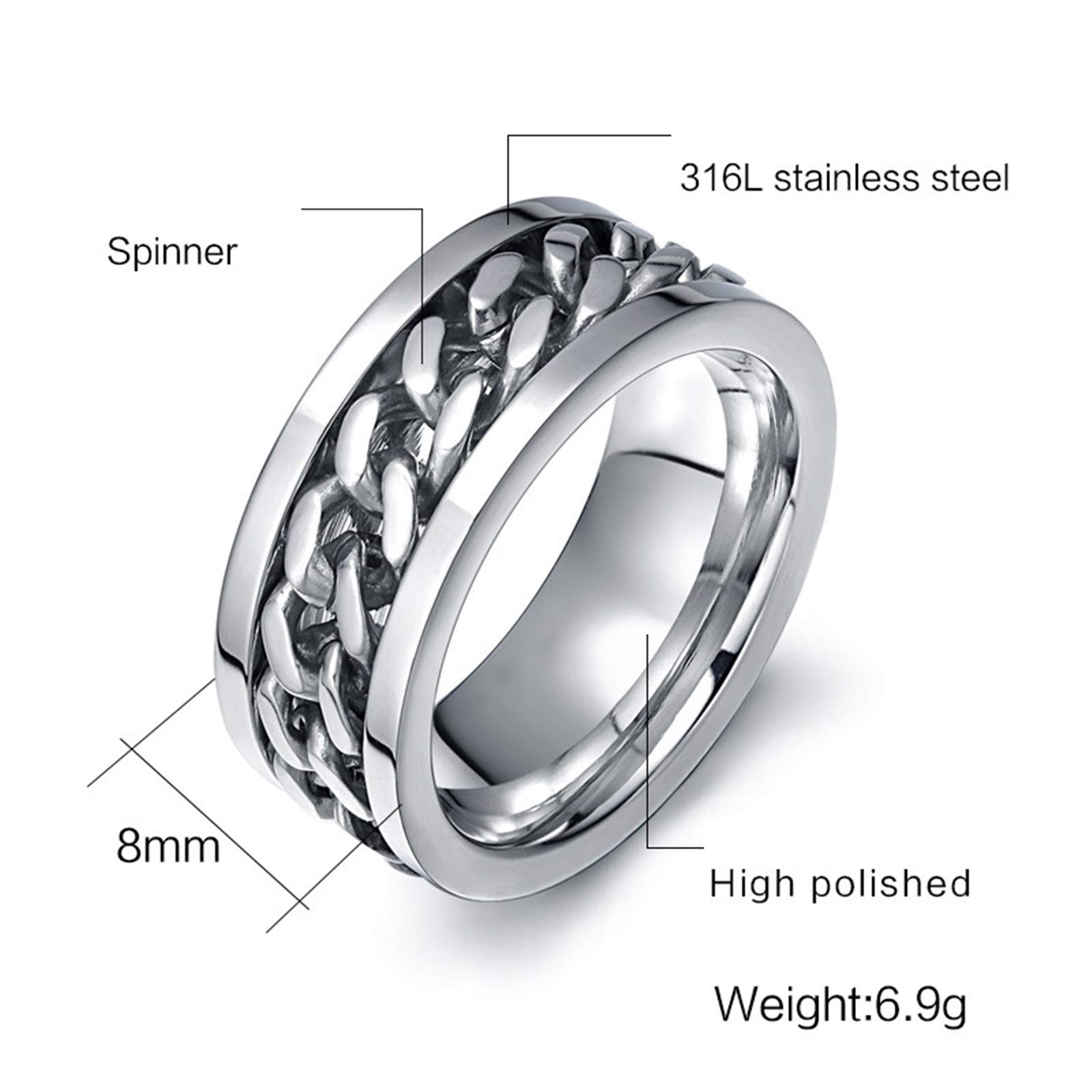 KnSam 2 anelli di fidanzamento coppia con incisione, anello da donna in argento, catena larga 8 mm, argento
