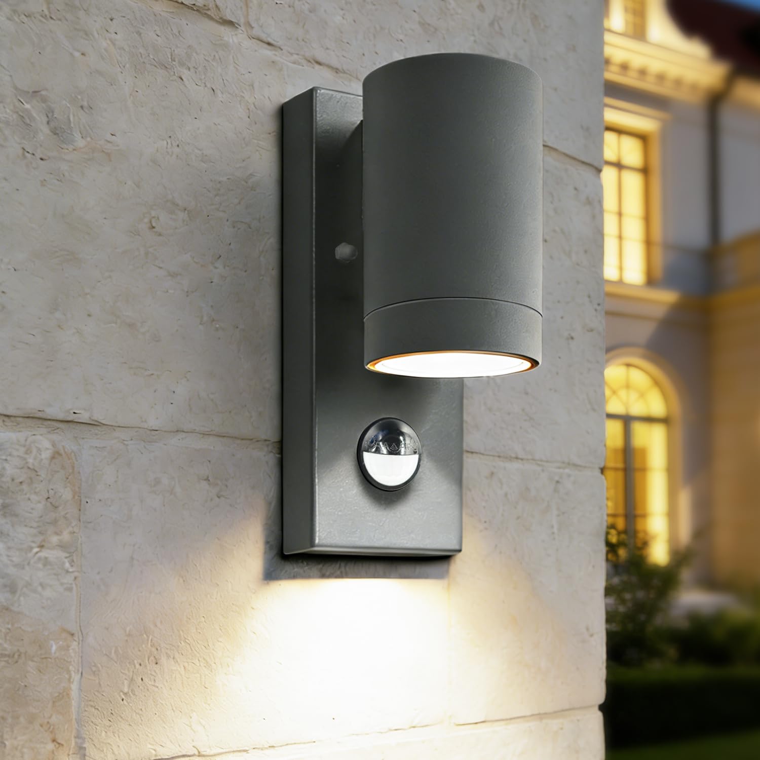 PIR Outdoor Wall Lights,IP65 Waterproof Outside Wall Lights with Motion Sensor,Aluminium Outside Wall Sconce Mains Powered GU10,Exterior Wall Lamp for Front Door,Porch,Patio,Anthracite(Bulb Not incl.)
