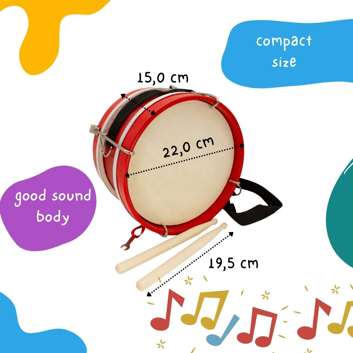 Tamburo Giocattolo In Legno Da 15 Cm Con Tracolla Regolabile – Gioco Ritmico Per Bambini Da 2 A 5 Anni, Perfetto Per Casa E Scuola