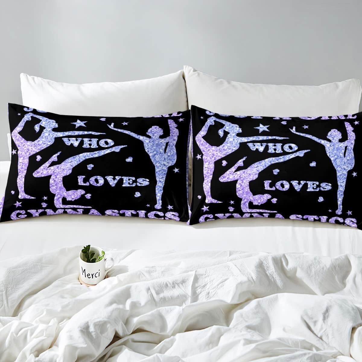 Homemissing Single Gymnastics Bedding Set Gymnastics Enthusiasts Comforter Cover Set Gymnastics Sports Decoration Duvet Cover Purple Sparkling Bedroom Decoration Comforter Cover Set - Image 4