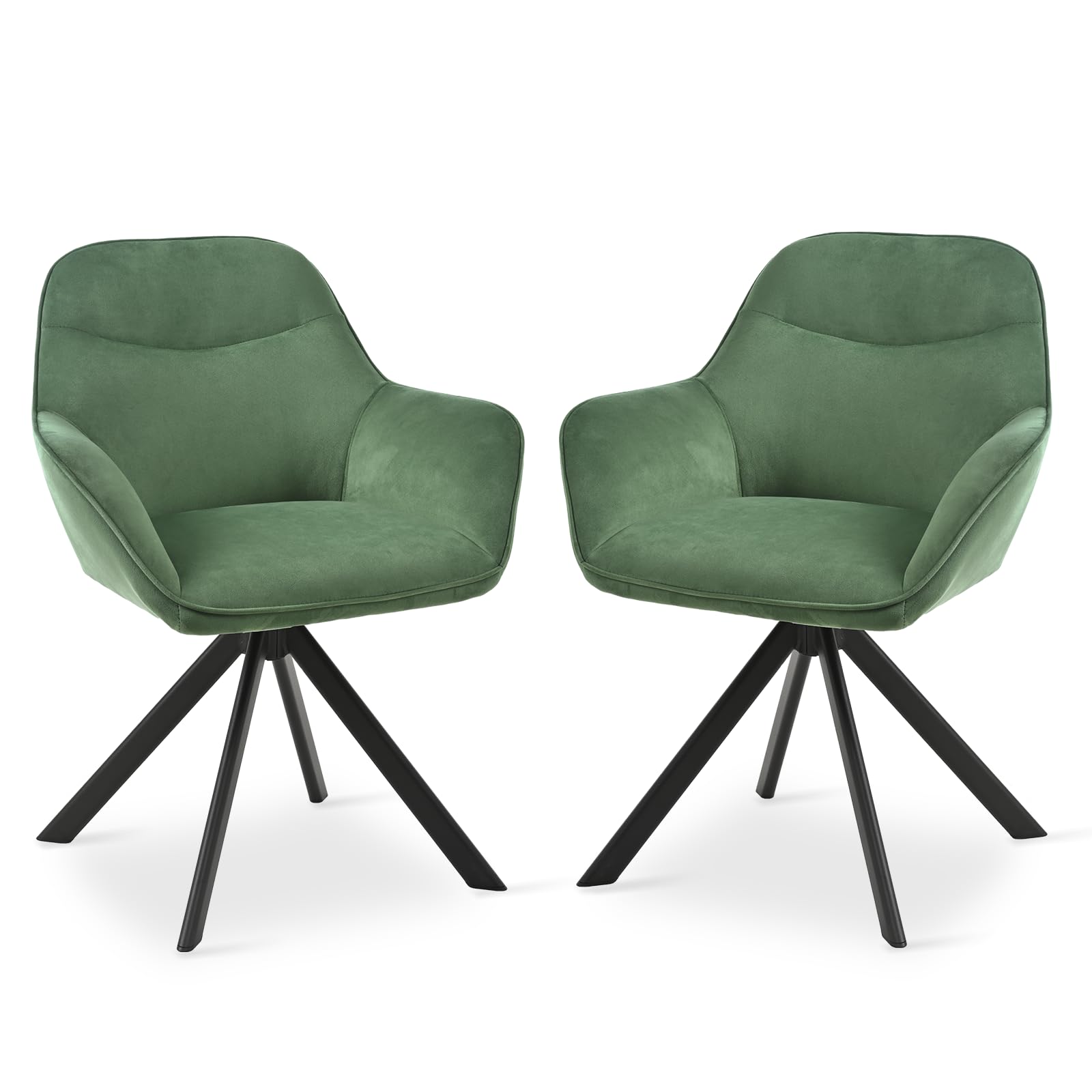 Goeurvant 360° Swivel Dining Chairs Set of 2, Upholstered Armchairs with Metal Legs, Modern Kitchen Chairs for Living Room, Office & Vanity, Green