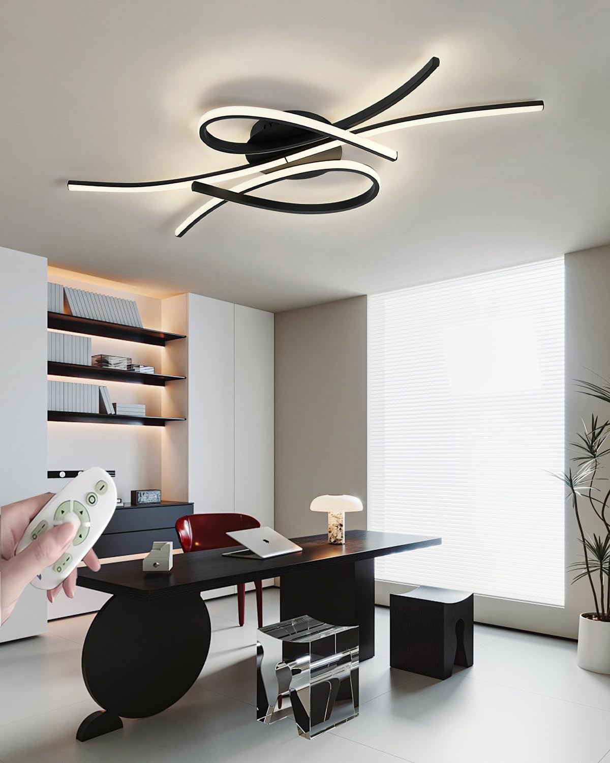 Lampada soffitto LED con note musicali,luci moderne per camera da letto,plafoniera dimmerabile,lampada camera letto dal design creativo in alluminio,per soggiorno,sala da pranzo (Nero, 80CM)