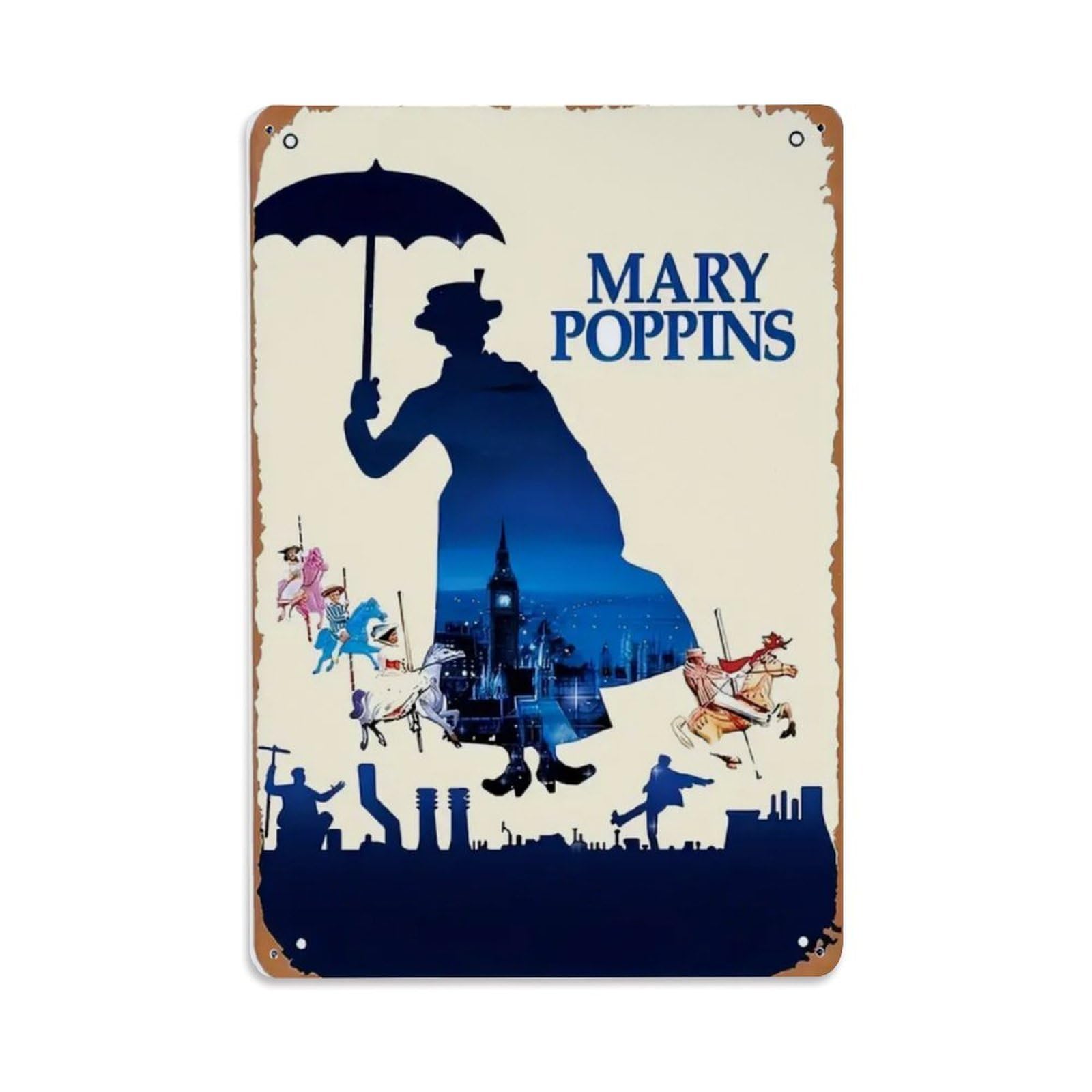 Rkundrne Vintage Mary Poppins Metal Tin Sign Garden Bedroom Cafe Bar Man Cave Home Wall Decor Metal Poster 8X12 In