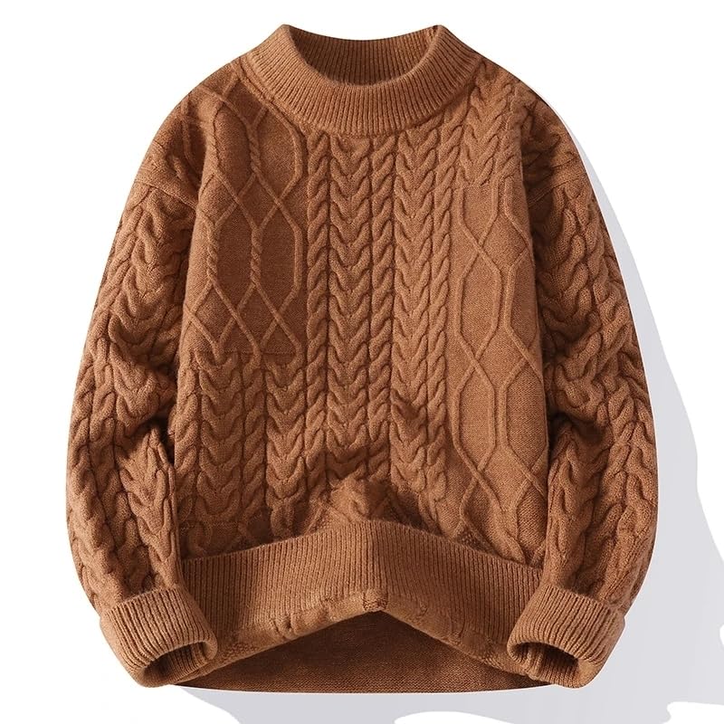 Autumn Winter Men's Knit Sweater Thick Round Neck Solid Color Knitted Pullovers Men Loose Casual Sweaters4