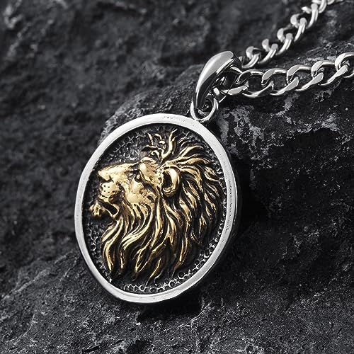 Wolf/Lion/Snake/Eagle/Bull/Crow Necklace for Men Gothic Punk Biker Animal Pendant Necklace Jewelry for Men Boys 60cm3