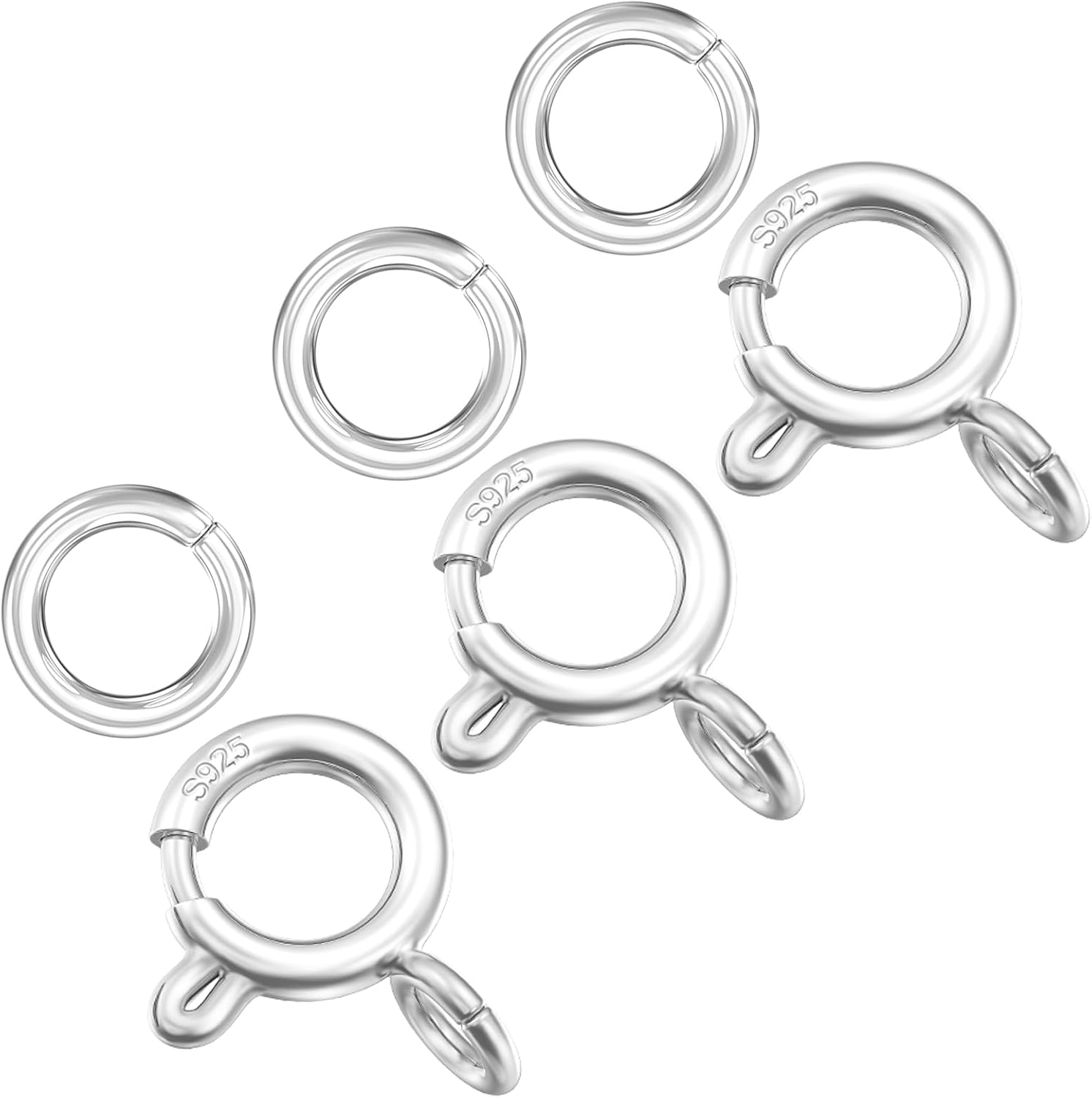 OHINGLT 925 Sterling Silver Spring Ring Clasp with Closed Jump Rings,Round Trigger Lobster Clasp for Bracelet Necklace Connectors DIY Jewelry Making Supplies Made in Italy