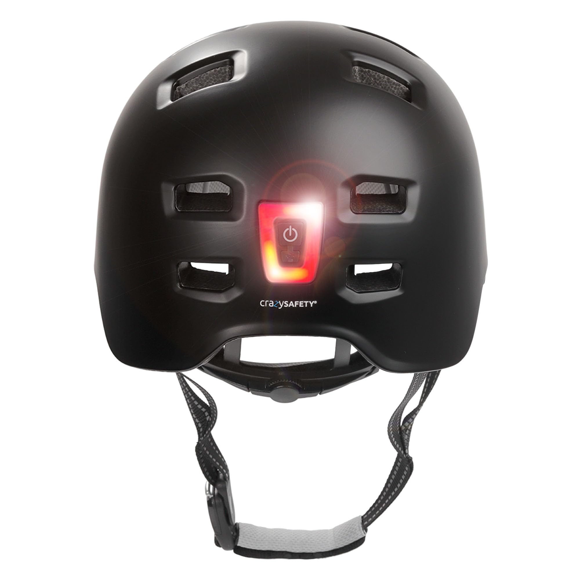 Crazy Safety Vertigo Casque De Vélo Noir Mat Lumière Avant Et Arrière USB | Casque pour Trottinette, Skateboard, Rollers et Vélo BMX, Casque de Vélo de Ville pour Hommes et Femmes | L 57-61 cm