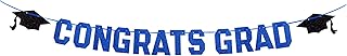 Gexolenu Blue Class of 2024 Graduation Theme Party Decoration Banner, Congrats Grad Banner, Black Glitter Graduation Banner, 2024 Black Congratulations Grad Party Decorations