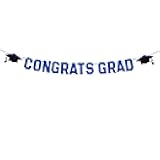 Gexolenu Blue Class of 2025 Graduation Theme Party Decoration Banner, Congrats Grad, Black Glitter Graduation, 2025 Black Congratulations Grad Party Decorations