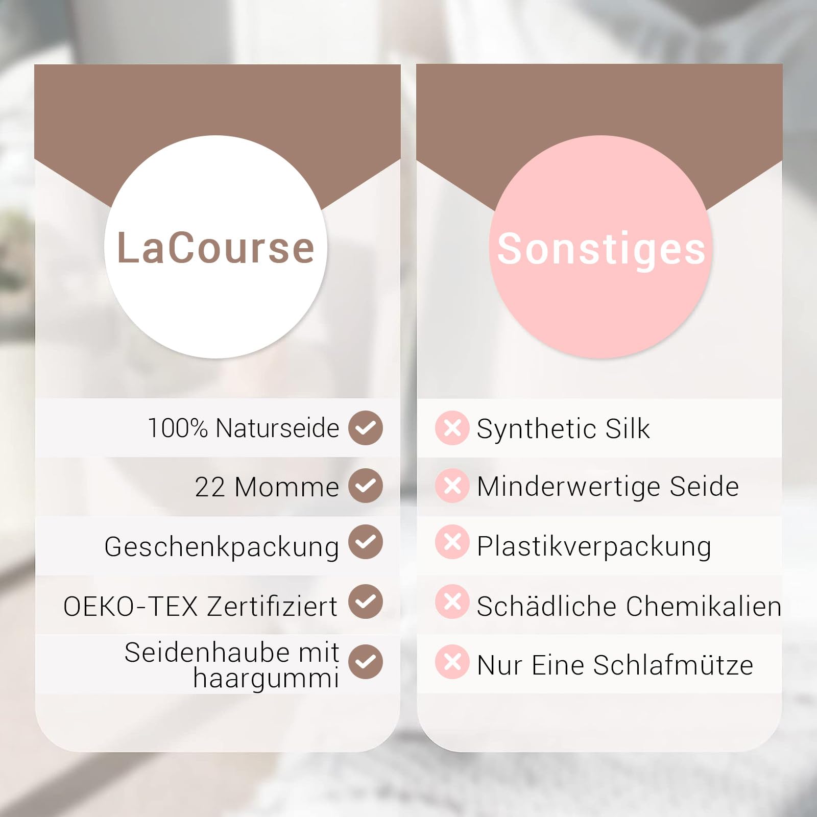 ‌LaCourse Rutschfeste Verstellbare Echte 22 Momme 100% Maulbeerseiden-Seidenhaube zum Schlafen, Doppellagige Seidenhaube für optimale Haargesundheit, Karamell