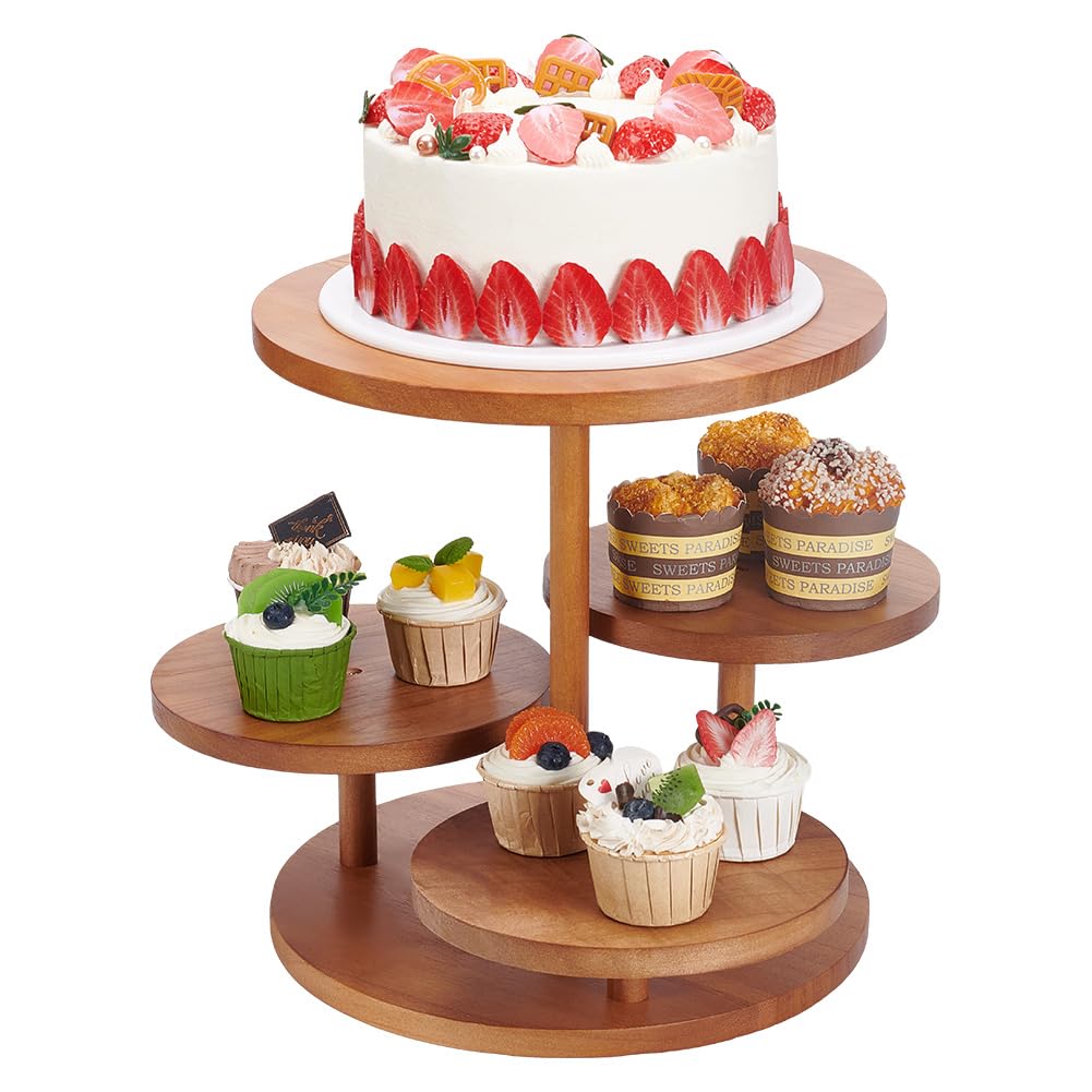 UNICRAFTALE Présentoir à Cupcakes Rond en Bois à 4 étage Présentoir à Cupcakes à Étages Présentoir à Desserts Plateau de Service Rond Présentoir à Gâteaux pour Fête Mariage Anniversaire 41x39x33cm