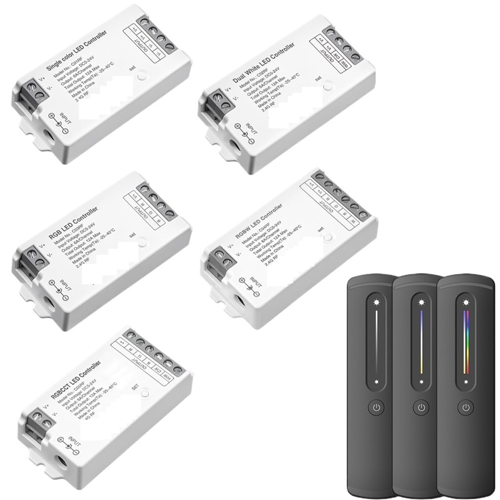 Controlador de tira LED de 2,4 GHz, regulador de intensidad de 5 a 24 V CC, control remoto táctil RF de montaje en pared for luces 2835, 5050 FCOB, DIM, CCT, RGB, RGBWW, RGBCW, RGBCCT.(Single color)