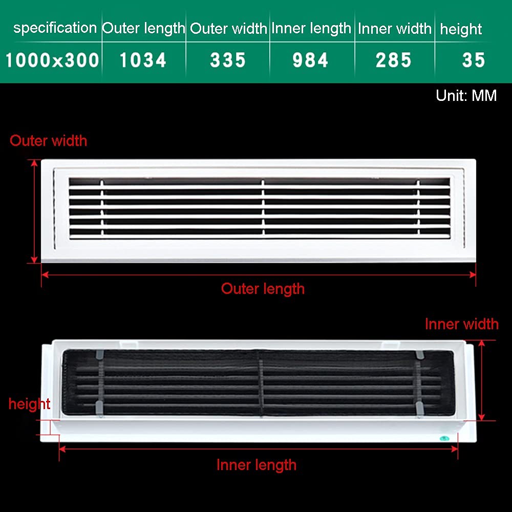 Griglie di ventilazione, in ABS, per aria condizionata e uscita dell'aria, 1 pezzo (griglie di ventilazione 1000 x 300 mm)