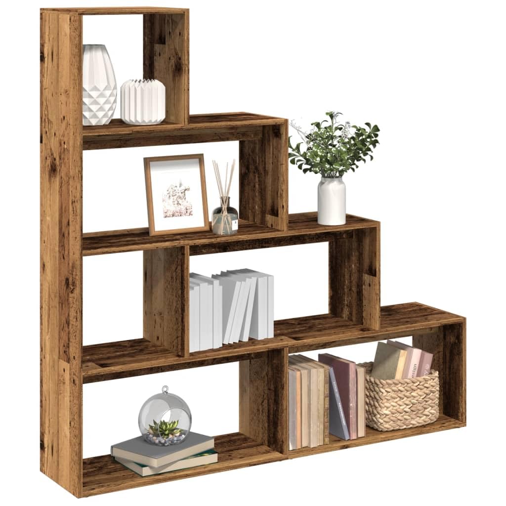Generisch Raumteiler-Bücherregal 4 Stufen Altholz-Optik 143,5x29x143,5 cm,Möbel,Regalsysteme,Bücherregale Bücherschränke-858001